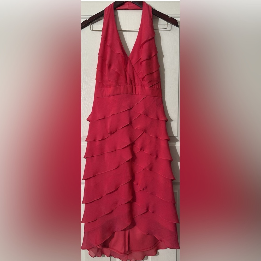 Tadashi Shoji Chic Pink Ruffle Tier, Halter Dress.
